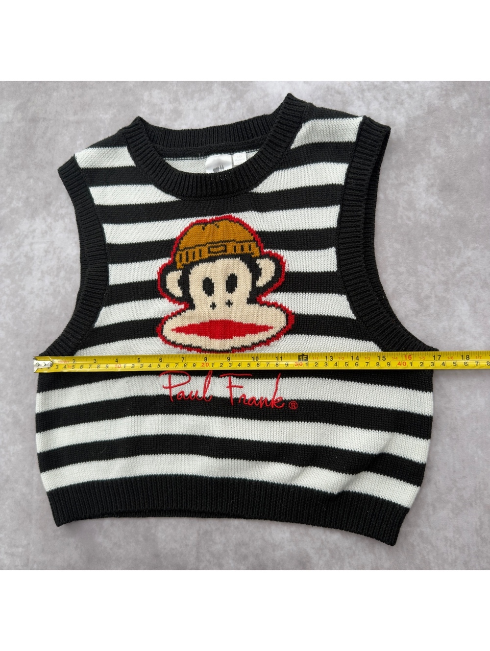 90s Paul Frank Julius Monkey Black White Striped Knit Sweater Vest Size M Y2K - Picture 6 of 7